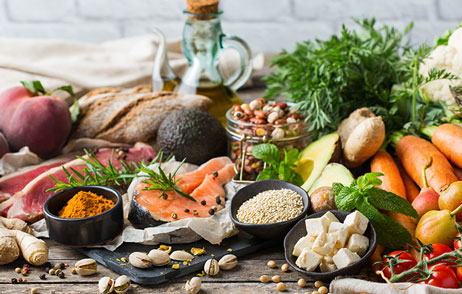 gesunde Nahrungsmittel, Gemüse, Obst, Fisch