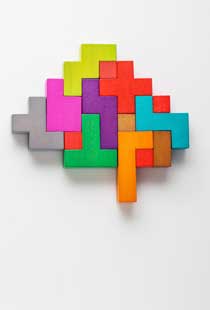 bunte Tetrissteine in Form eines Gehirns
